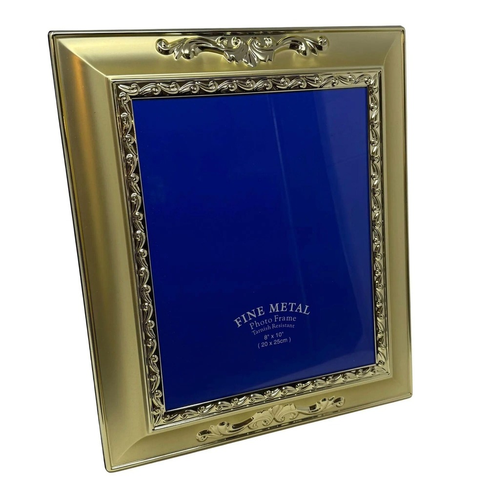 Vintage Gold Tone Ornate Picture Frame 8x10 Velvet Back Tabletop Wall 1980s‎
